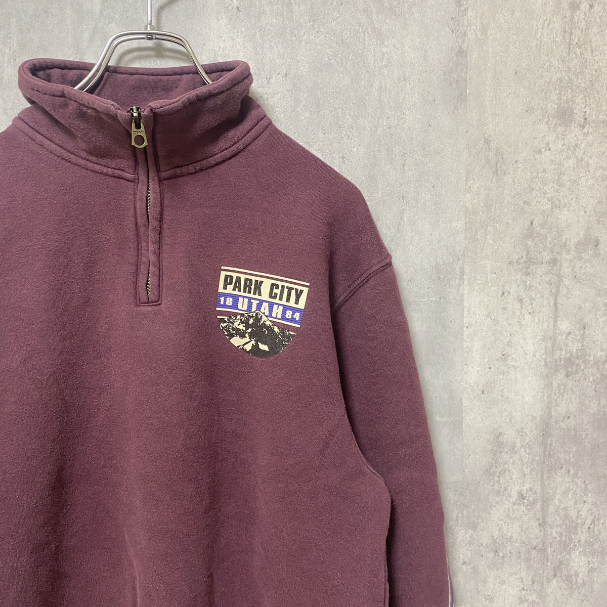 JANSPORT ジャンスポーツ　長袖ハーフジップスウェット　トレーナー　ワンポイント　ワインレッド　Sサイズ　古着