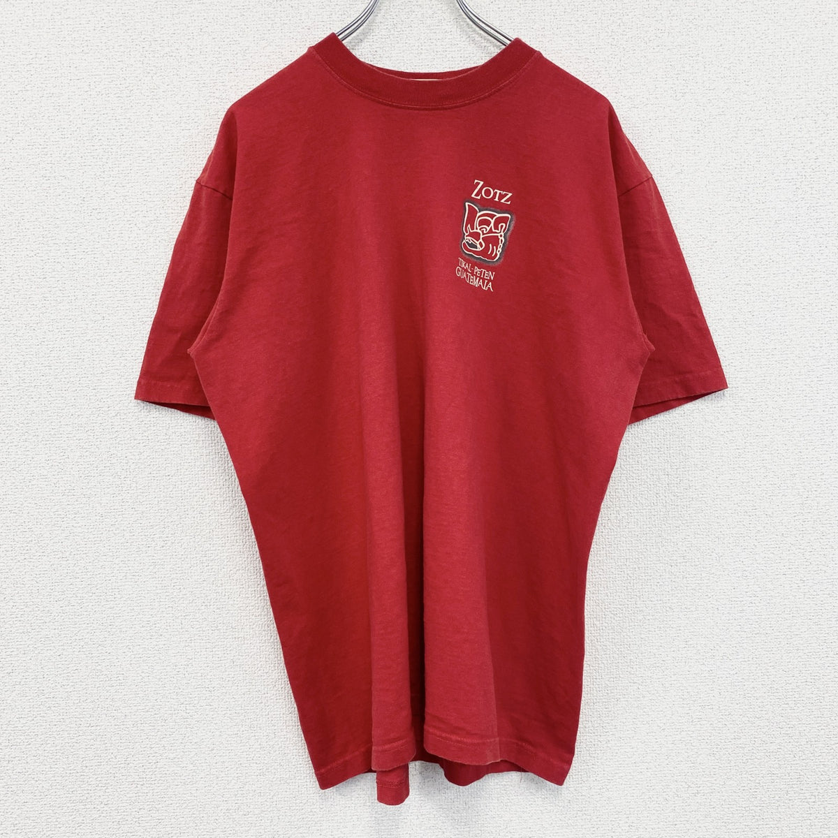 TZOLKIN　半袖プリントTシャツ　ZOTZ　バックプリント　レトロ　クルーネック　赤　レッド　XLサイズ　古着