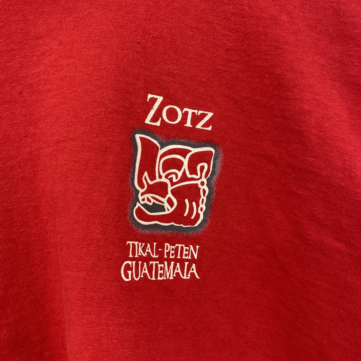 TZOLKIN　半袖プリントTシャツ　ZOTZ　バックプリント　レトロ　クルーネック　赤　レッド　XLサイズ　古着