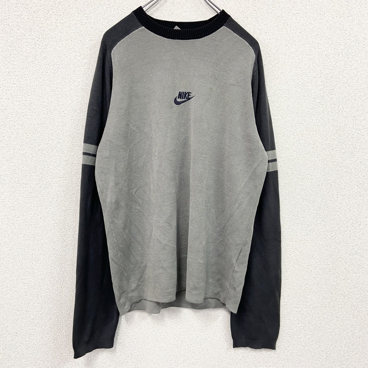 00s　NIKE　ナイキ　アクリルニットセーター　ヴィンテージ　灰色　グレー　Lサイズ