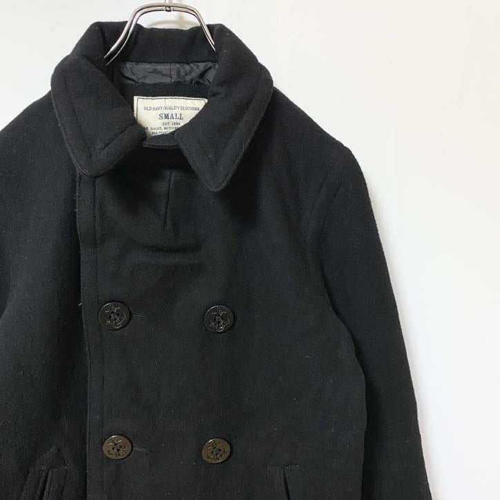 古着 used　OLD　NAVY オールドネイビー　長袖ウールピーコート　アウター　ジャケット　黒　ブラック　秋冬服　Sサイズ