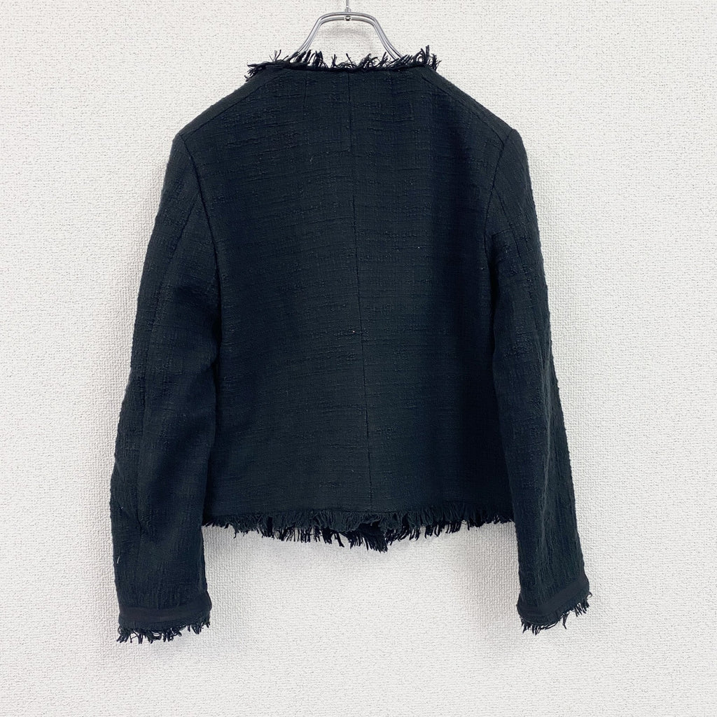 J.CREW　ジェイクルー　ツイードジャケット　ノーカラー　黒　ブラック　2サイズ　古着