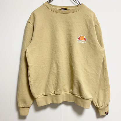 古着 used　ellesse エレッセ　長袖クルーネックワンポイントロゴプリントスウェット　トレーナー　ベージュ　EU38サイズ