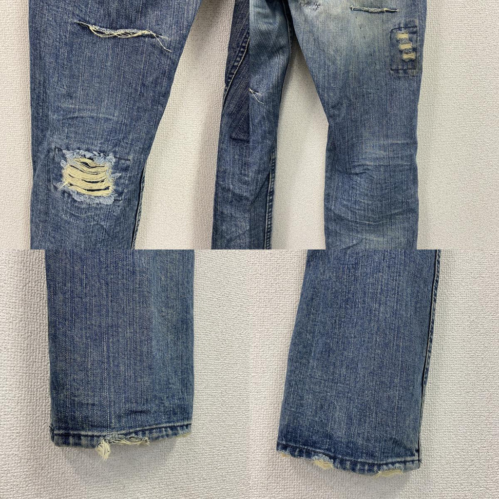 BIGHOLIDAY　ビックホリデー　デニムパンツ/ダメージジーンズ　ボタンフライ　インディゴ　Lサイズ メンズ コットン 古着