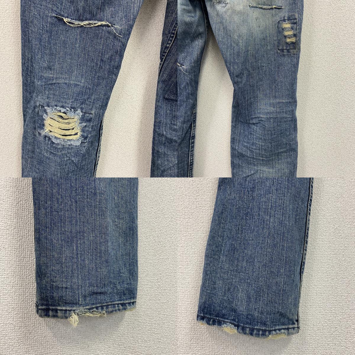 BIGHOLIDAY　ビックホリデー　デニムパンツ/ダメージジーンズ　ボタンフライ　インディゴ　Lサイズ メンズ コットン 古着