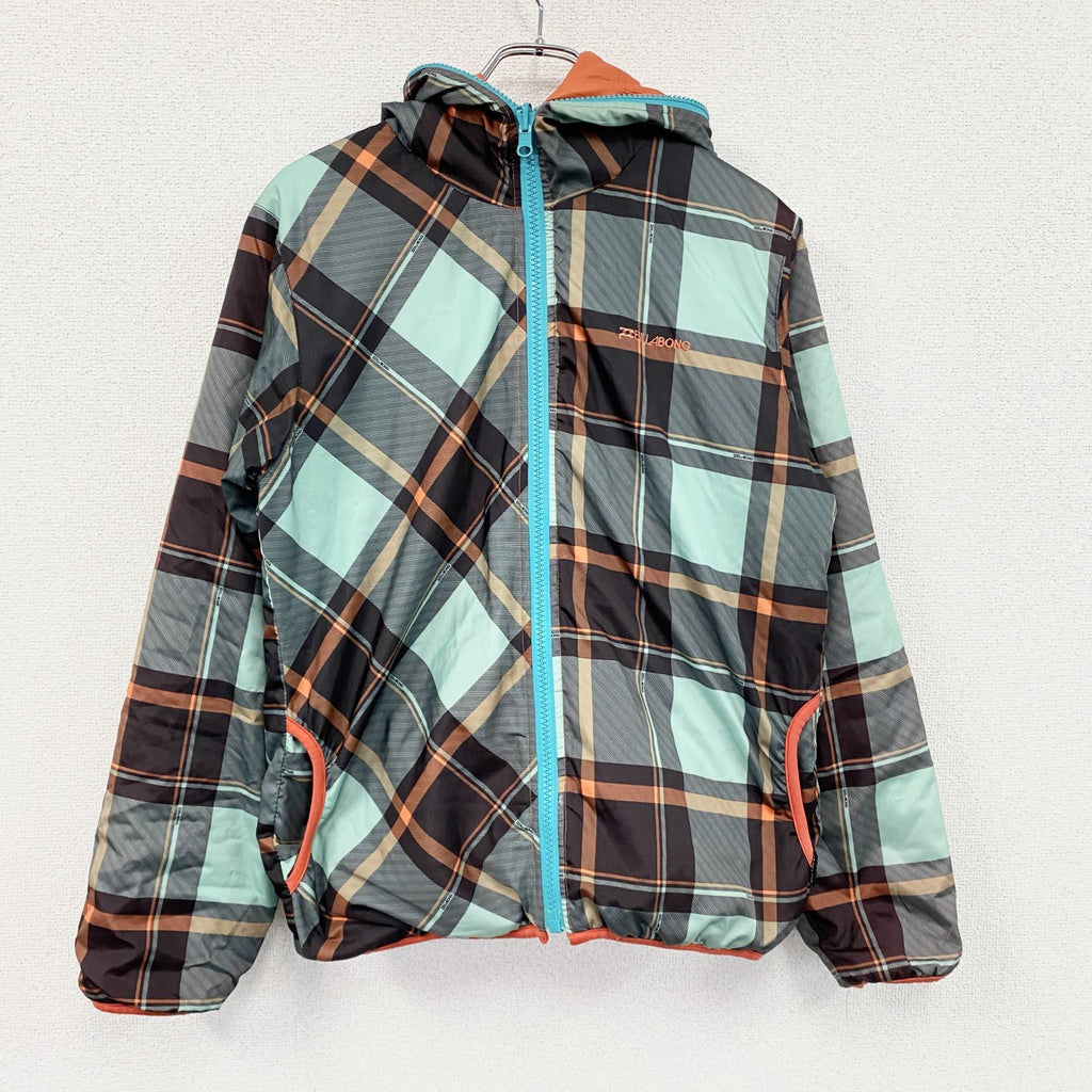 BILLABONG　ビラボン　フルジップナイロンジャケット　中綿入り　ハの字ポケット　リバーシブル　オレンジ　チェック柄　古着
