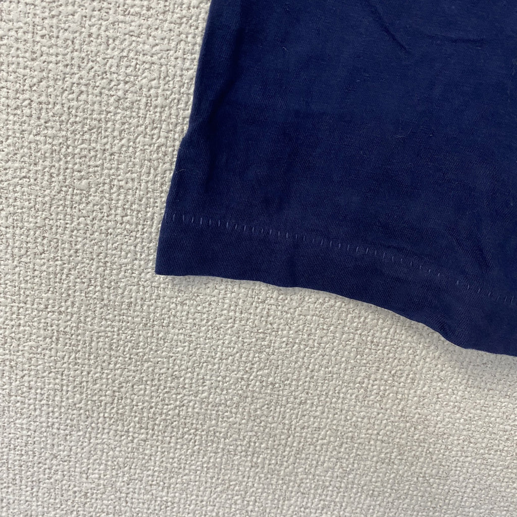 90s　半袖プリントTシャツ　刺繍　ステッチ　シングルステッチ　シンプル　紺　ネイビー　XLサイズ　　ヴィンテージ　古着