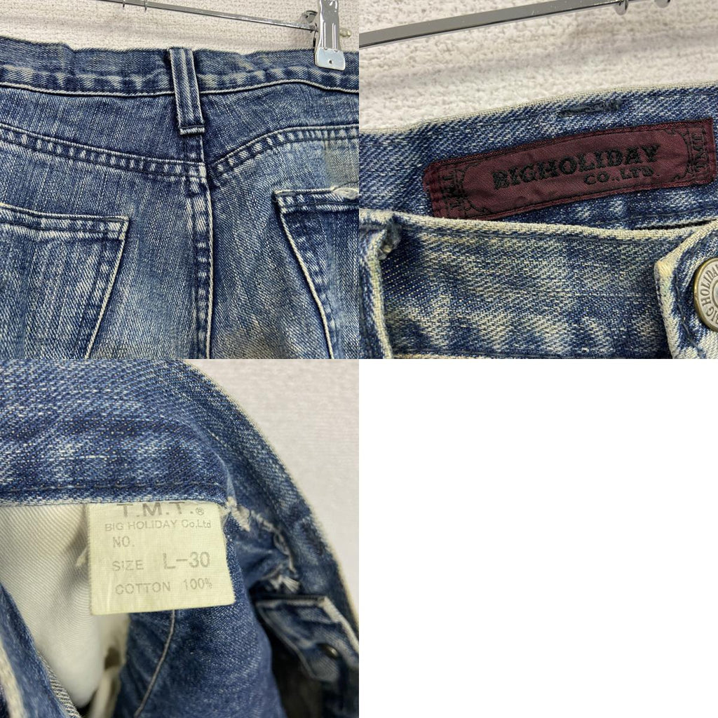 BIGHOLIDAY　ビックホリデー　デニムパンツ/ダメージジーンズ　ボタンフライ　インディゴ　Lサイズ メンズ コットン 古着