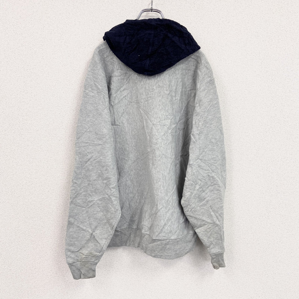 Champion　チャンピオン　スウェットパーカー/フーディー　切り替えカラー　デカロゴ　ワッペン　刺繍ロゴ　灰色　グレー　Lサイズ トレーナー スウェットトップス フード付き 古着