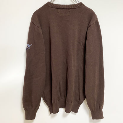 古着 used　Billabong　ビラボン　長袖ワンポイント刺繍ニット　セーター　Vネック　茶色　ブラウン　秋冬服　Lサイズ