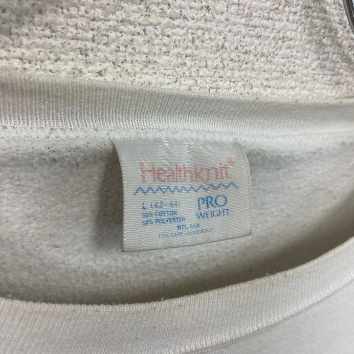 Healthknit　ヘルスニット　スウェット/トレーナー　アーチプリント　白　ホワイト　Lサイズ スウェットトップス セーター ニットセーター 古着