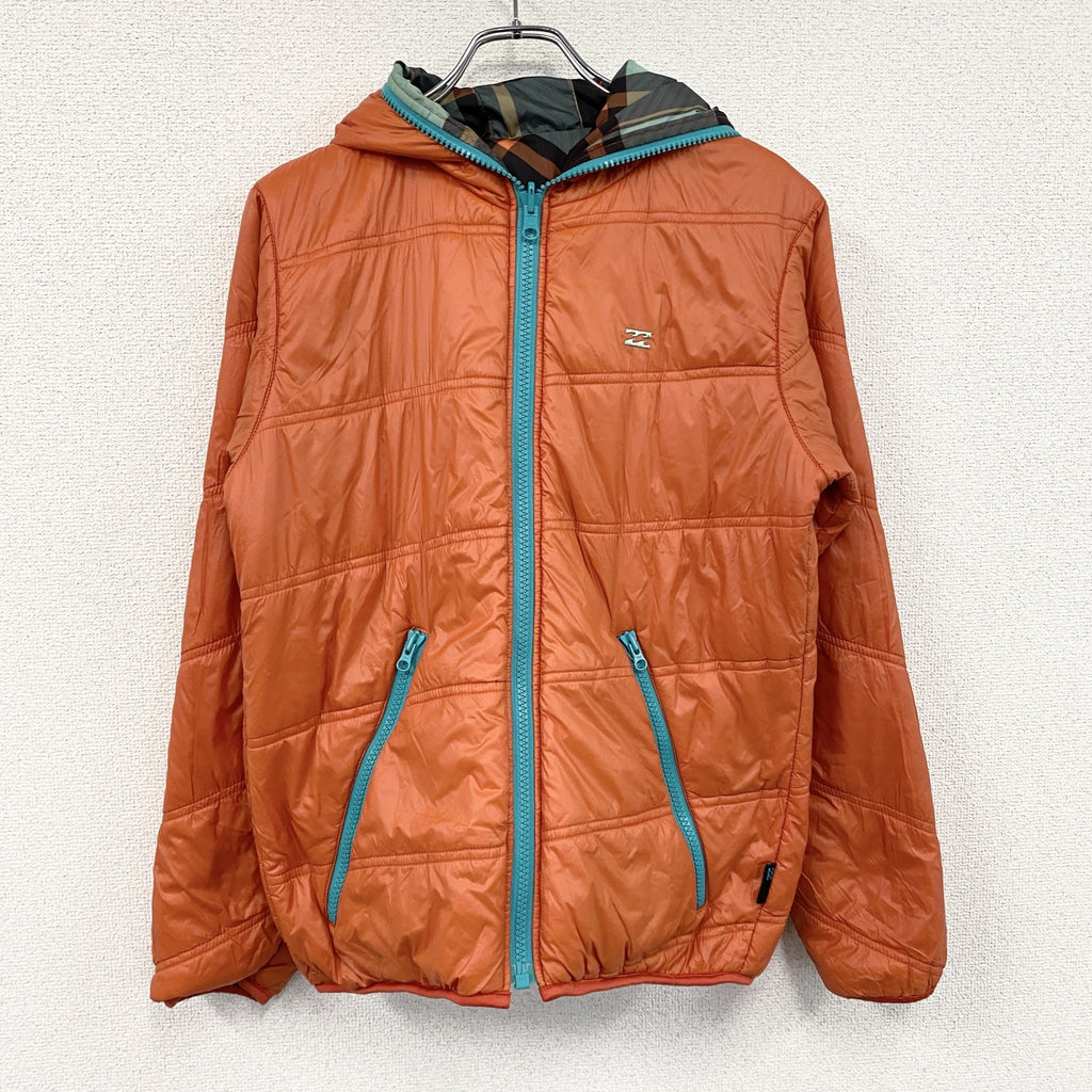 BILLABONG　ビラボン　フルジップナイロンジャケット　中綿入り　ハの字ポケット　リバーシブル　オレンジ　チェック柄　古着