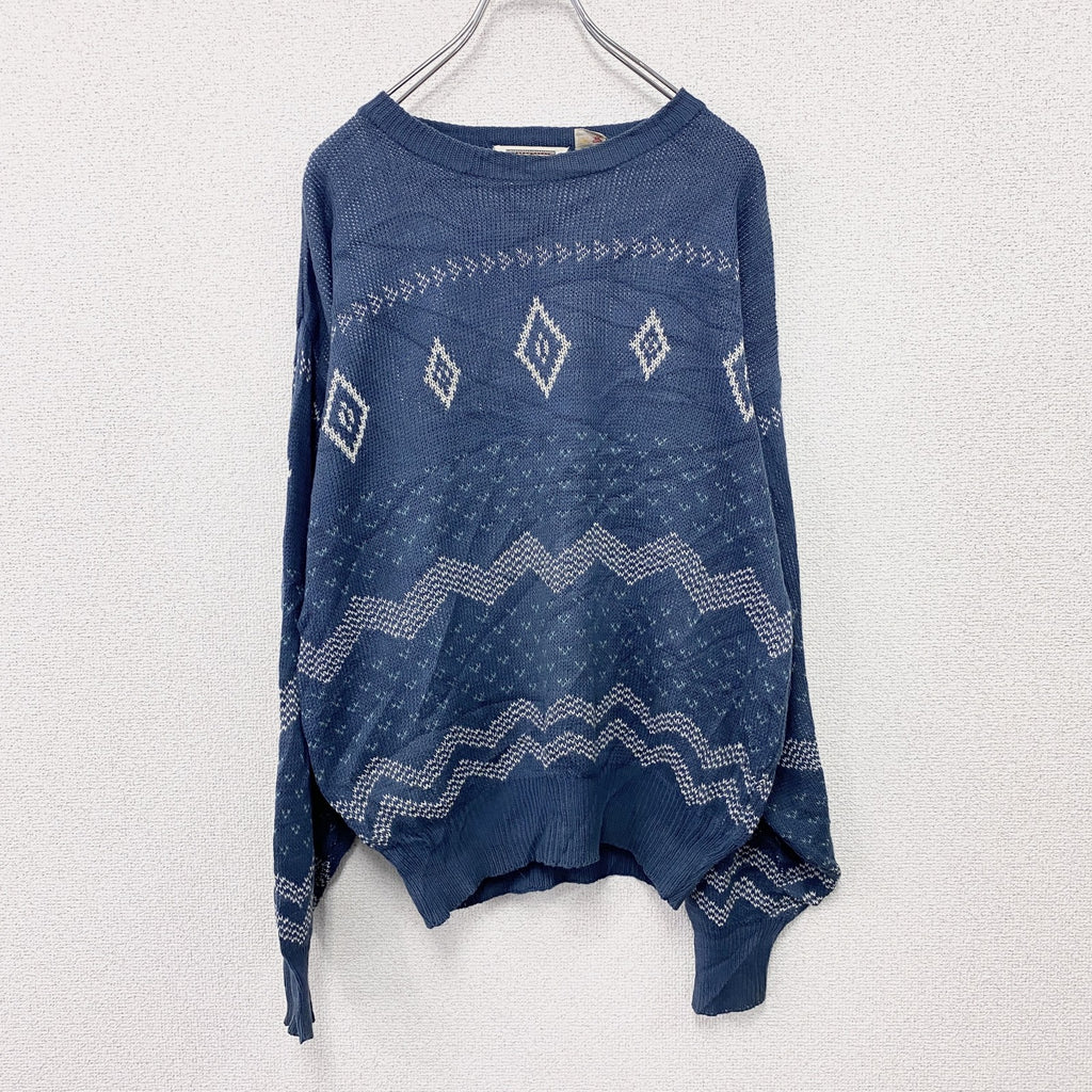 ～90s　oasis　アクリルニットセーター　ヴィンテージ　青　ブルー　Sサイズ　古着