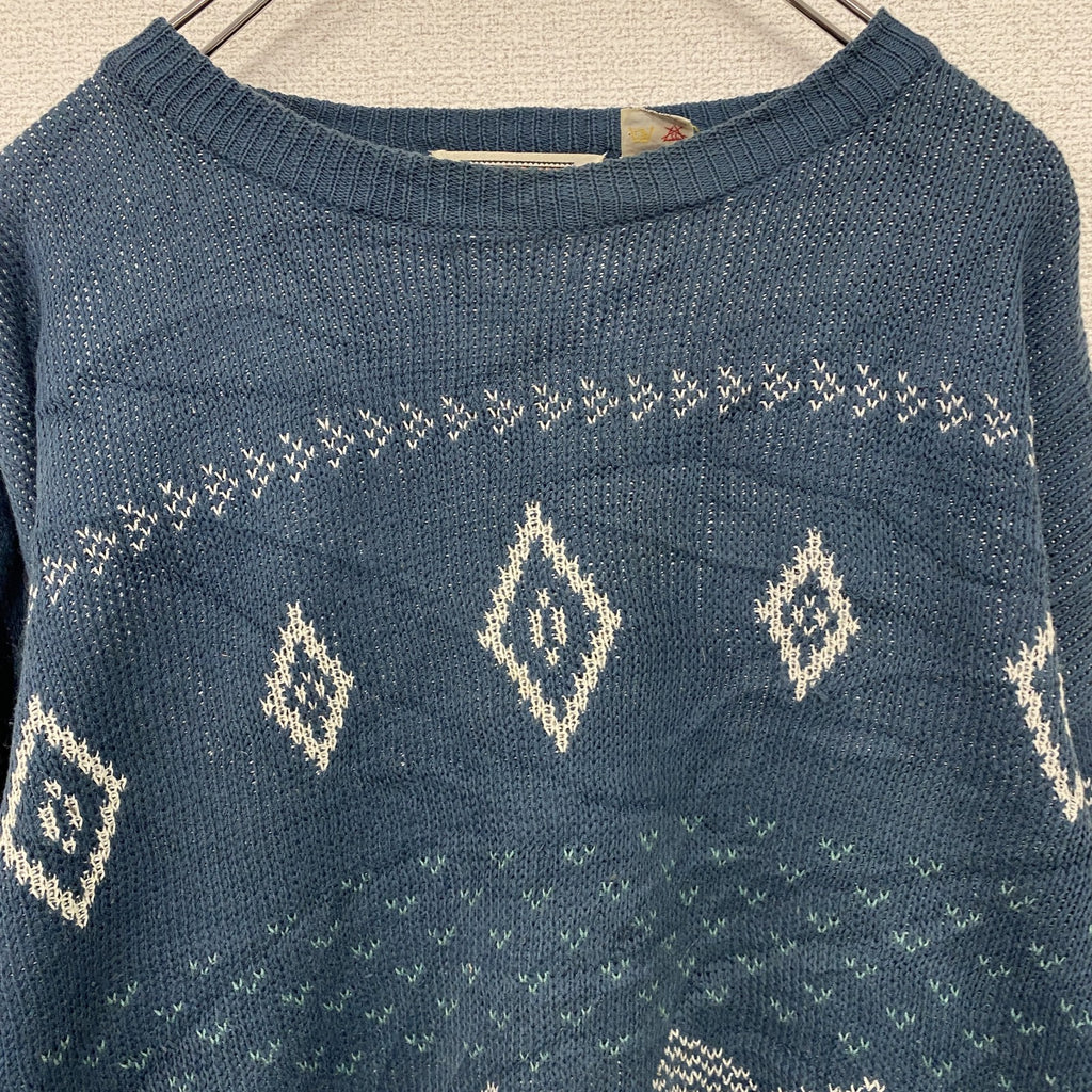 ～90s　oasis　アクリルニットセーター　ヴィンテージ　青　ブルー　Sサイズ　古着