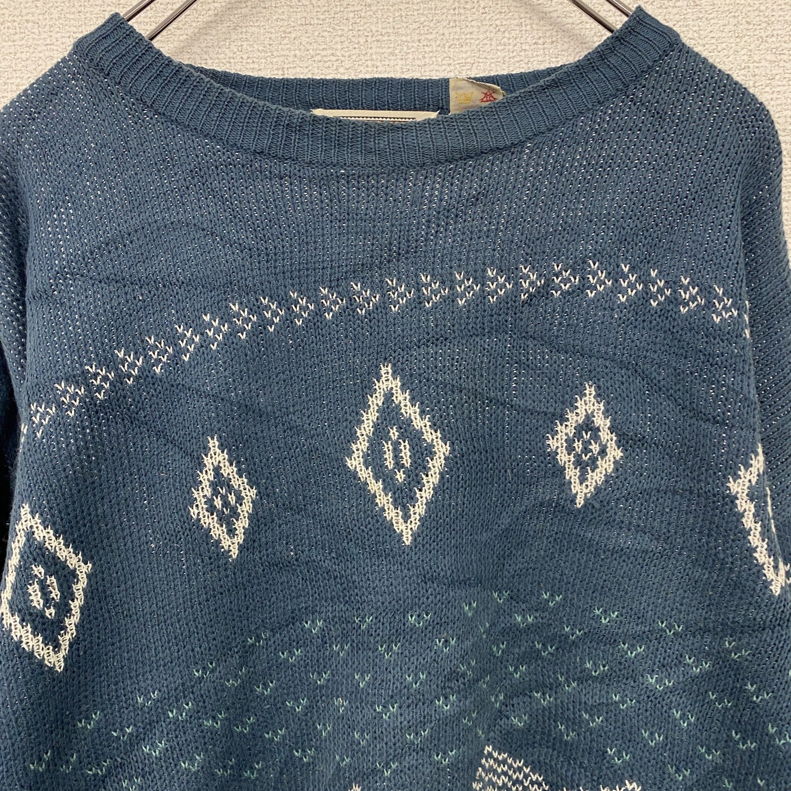 ～90s　oasis　アクリルニットセーター　ヴィンテージ　青　ブルー　Sサイズ　古着