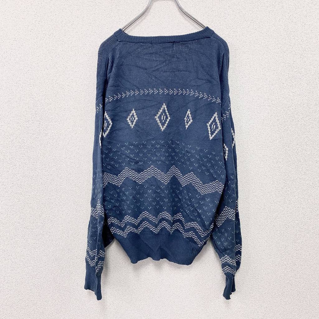 ～90s　oasis　アクリルニットセーター　ヴィンテージ　青　ブルー　Sサイズ　古着