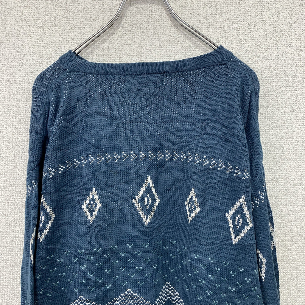 ～90s　oasis　アクリルニットセーター　ヴィンテージ　青　ブルー　Sサイズ　古着