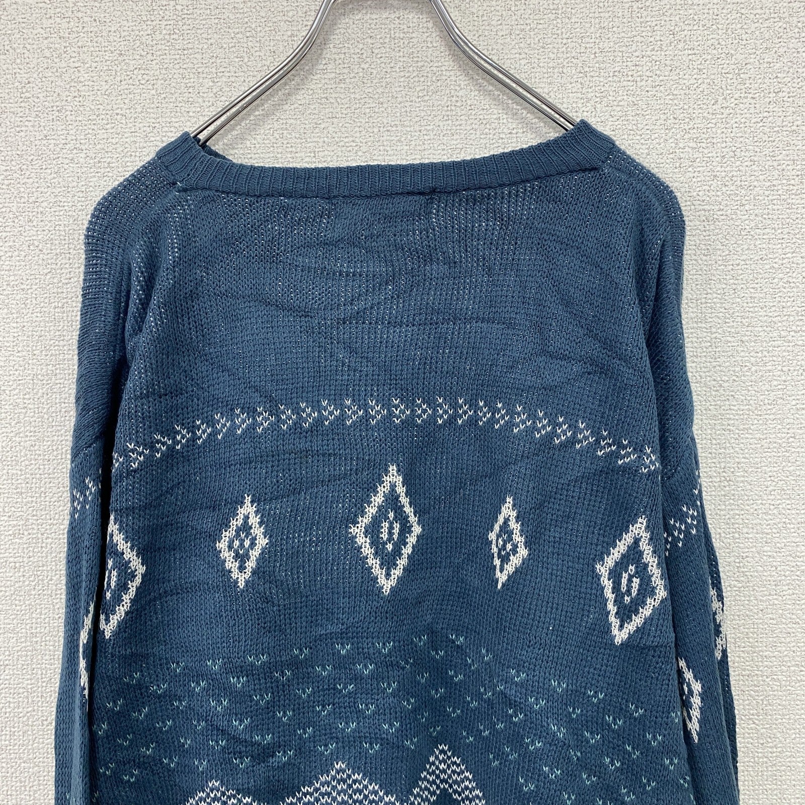 ～90s　oasis　アクリルニットセーター　ヴィンテージ　青　ブルー　Sサイズ　古着