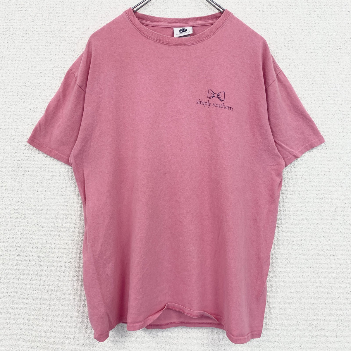 Simply Southern　半袖アニマル柄プリントTシャツ　ワンポイント　ピンク　リス　レトロ　Ｌサイズ　古着