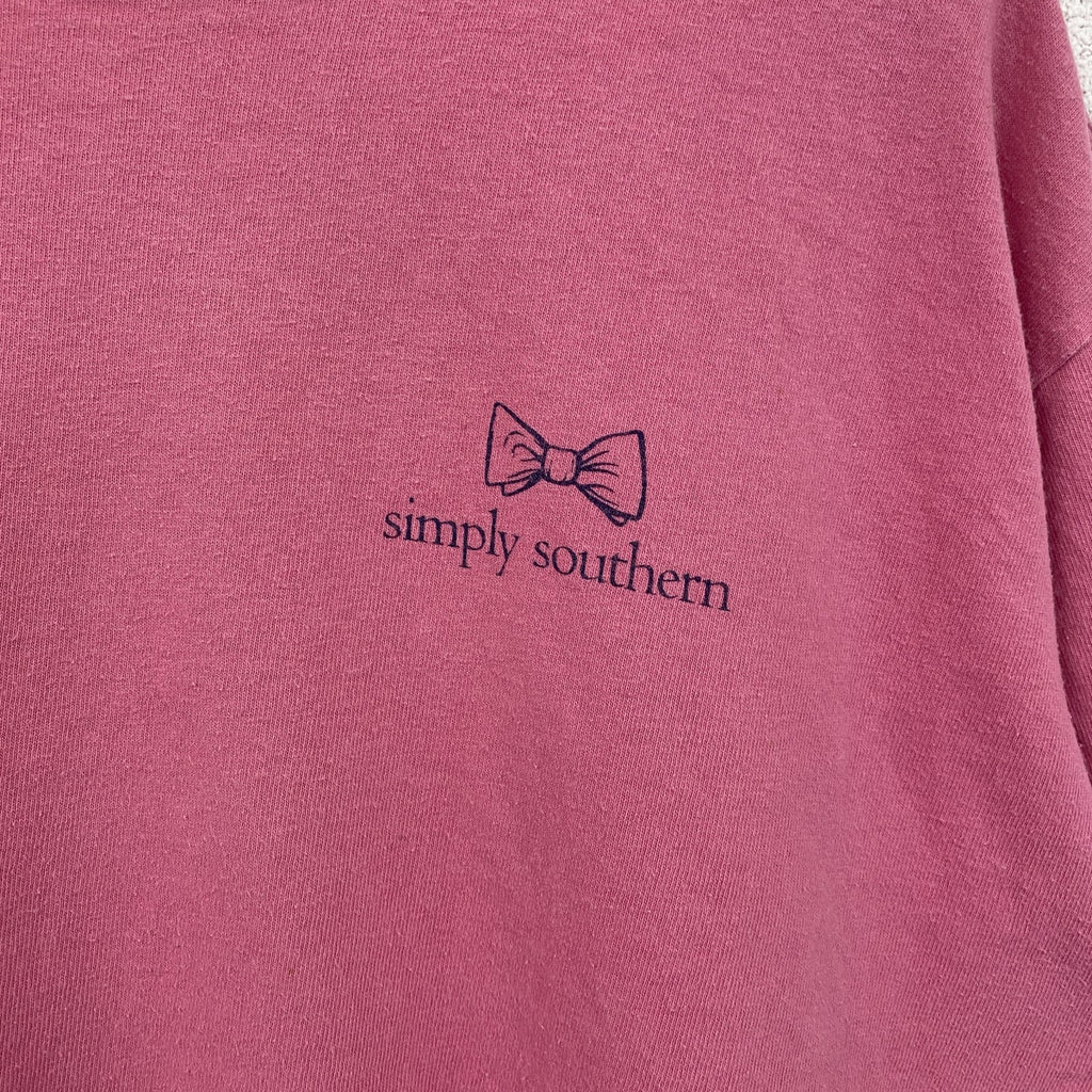 Simply Southern　半袖アニマル柄プリントTシャツ　ワンポイント　ピンク　リス　レトロ　Ｌサイズ　古着