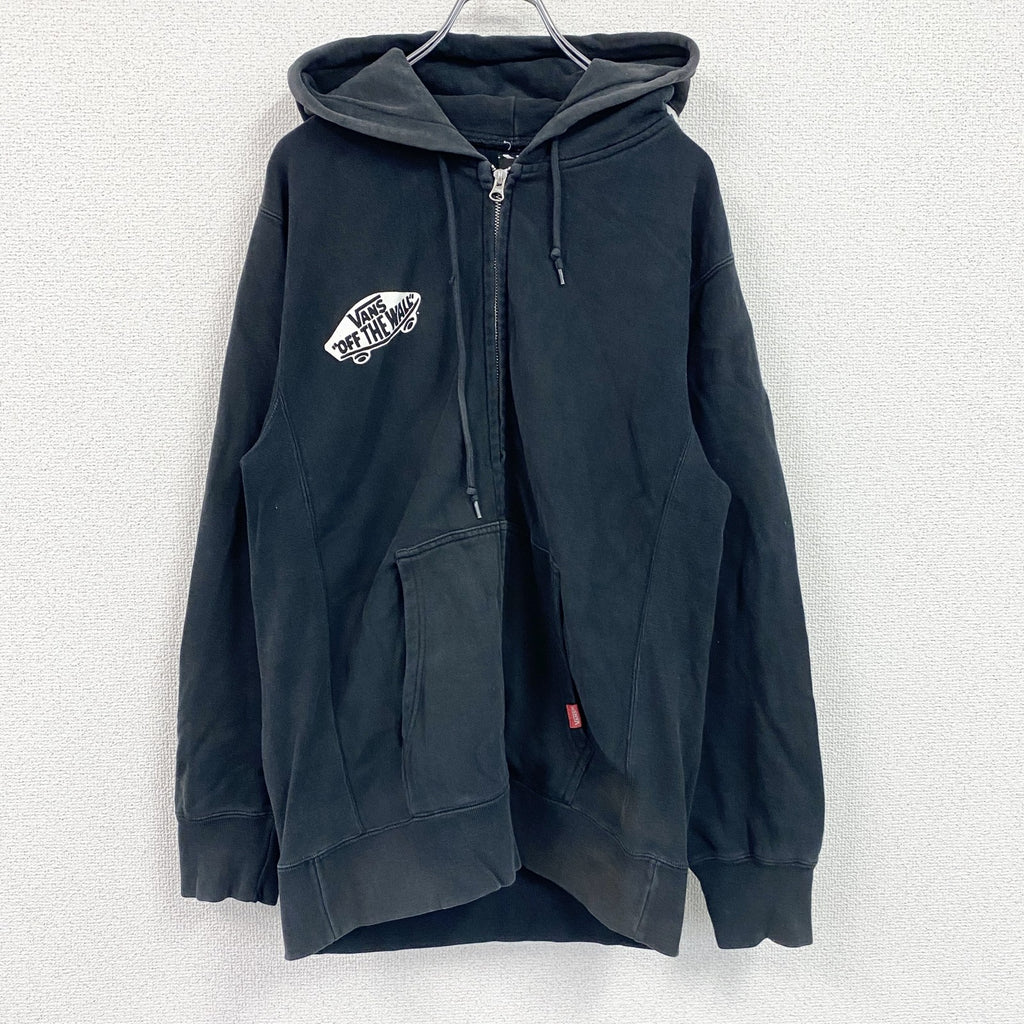 VANS　バンズ　フルジップスウェットパーカー/フーディー　フェード　デカロゴ　黒　ブラック　Lサイズ　古着