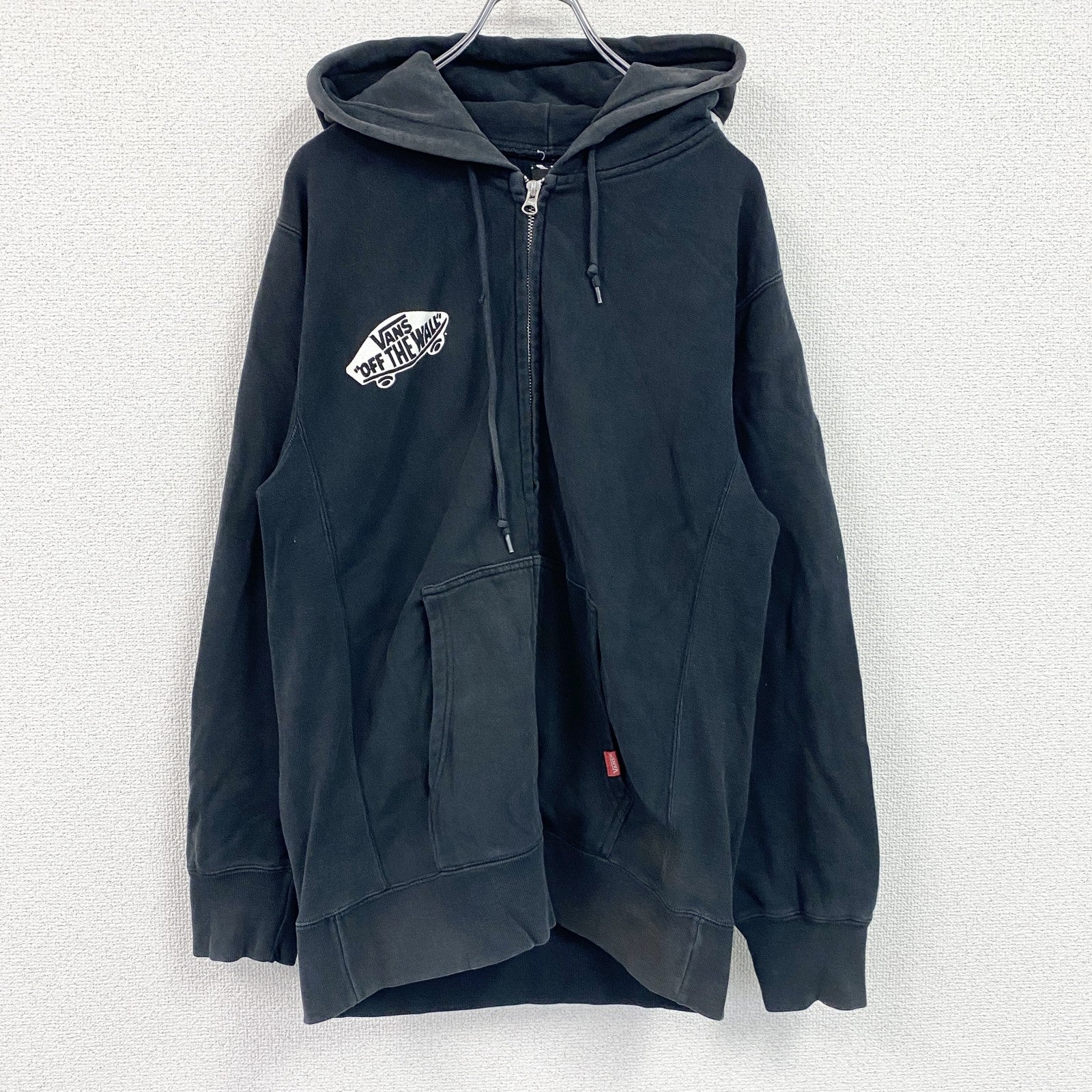 VANS　バンズ　フルジップスウェットパーカー/フーディー　フェード　デカロゴ　黒　ブラック　Lサイズ　古着
