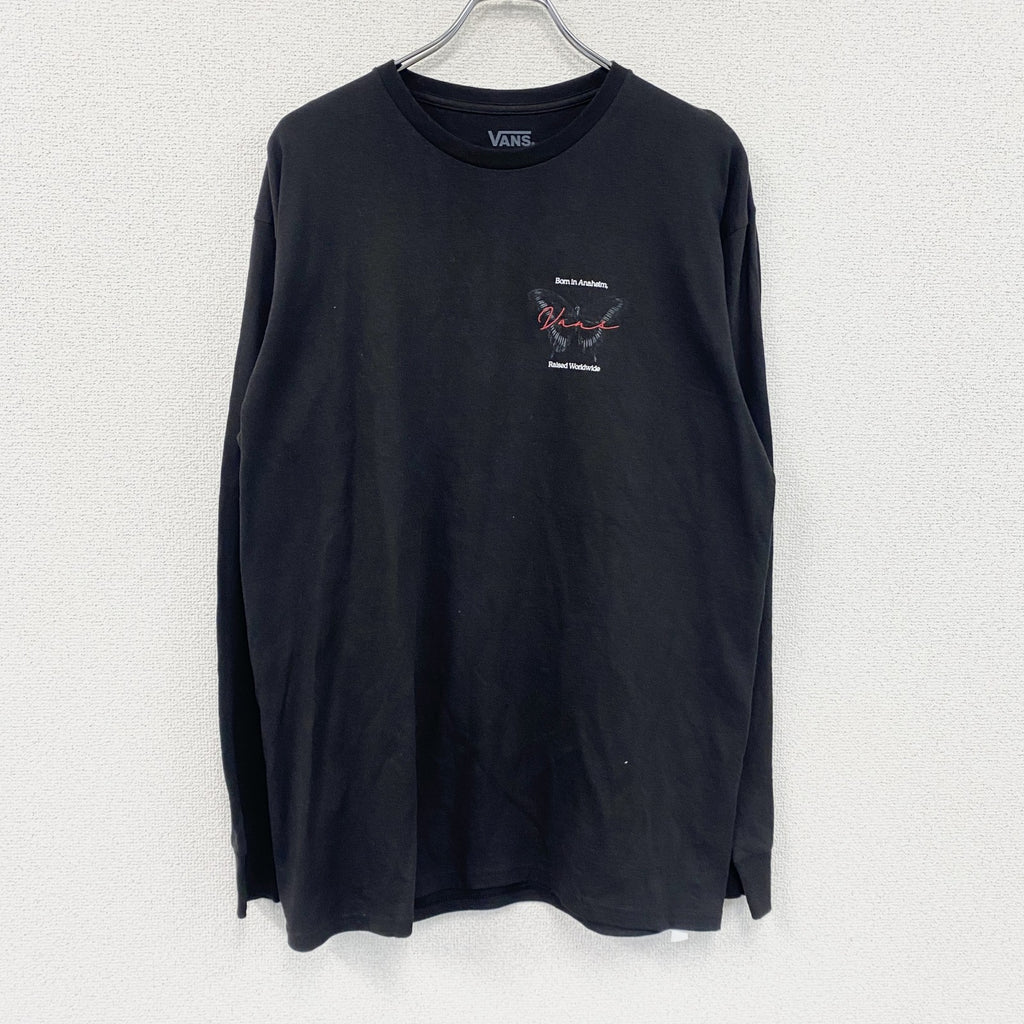VANS　バンズ　M BORN BUTTERFLY LS TEE　長袖プリントTシャツ/ロンT　蝶　黒　ブラック　Lサイズ　古着