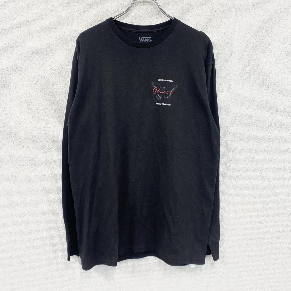 VANS　バンズ　M BORN BUTTERFLY LS TEE　長袖プリントTシャツ/ロンT　蝶　黒　ブラック　Lサイズ　古着