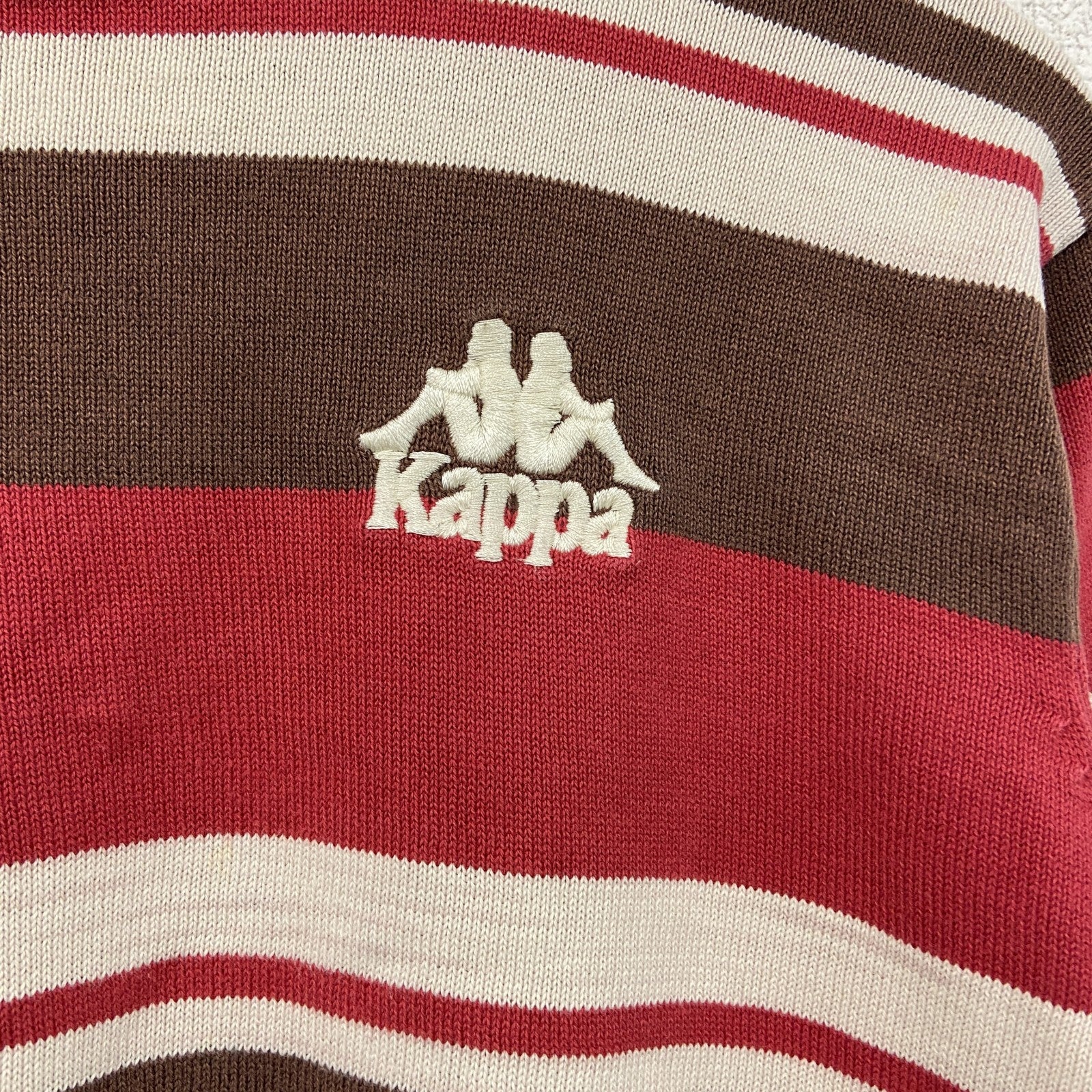 Kappa　カッパ　コットンニットセーター　ボーダー柄　刺繍ロゴ　ワンポイント　クルーネック　茶色　ブラウン　Sサイズ　古着
