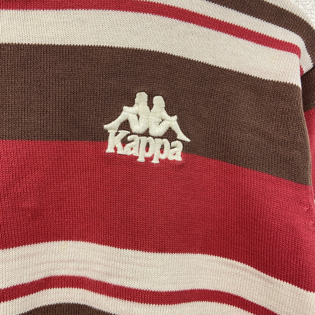 Kappa　カッパ　コットンニットセーター　ボーダー柄　刺繍ロゴ　ワンポイント　クルーネック　茶色　ブラウン　Sサイズ　古着