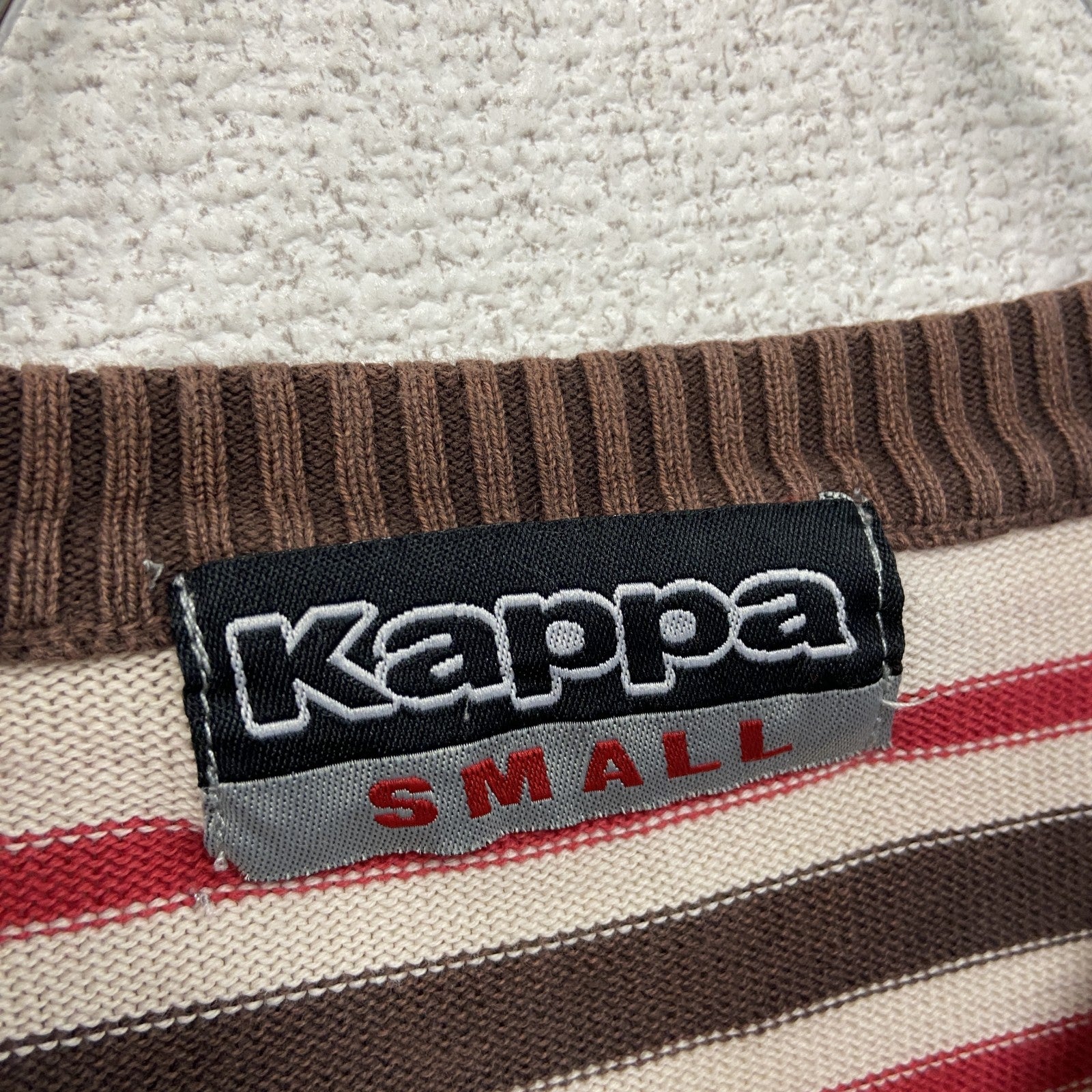 Kappa　カッパ　コットンニットセーター　ボーダー柄　刺繍ロゴ　ワンポイント　クルーネック　茶色　ブラウン　Sサイズ　古着
