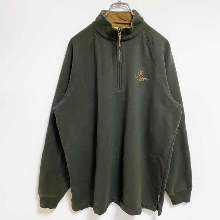 古着 used　WOOLRICH　ウールリッチ　長袖ハーフジップスウェット　トレーナー　ワンポイント刺繡　緑　グリーン　Lサイズ