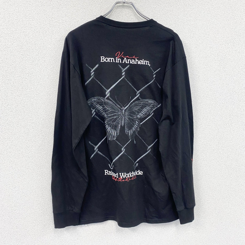 VANS　バンズ　M BORN BUTTERFLY LS TEE　長袖プリントTシャツ/ロンT　蝶　黒　ブラック　Lサイズ　古着