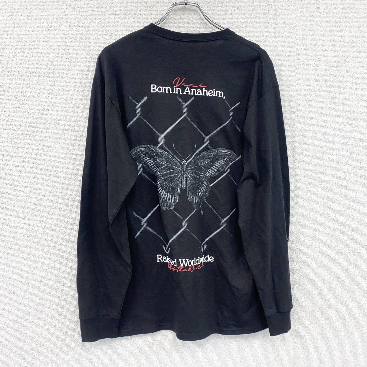 VANS　バンズ　M BORN BUTTERFLY LS TEE　長袖プリントTシャツ/ロンT　蝶　黒　ブラック　Lサイズ　古着