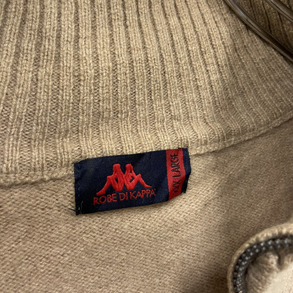 Kappa　カッパ　ハーフジップウールニットセーター　ワンポイント　刺繍ロゴ　ハイネック　ベージュ　2XLサイズ　古着