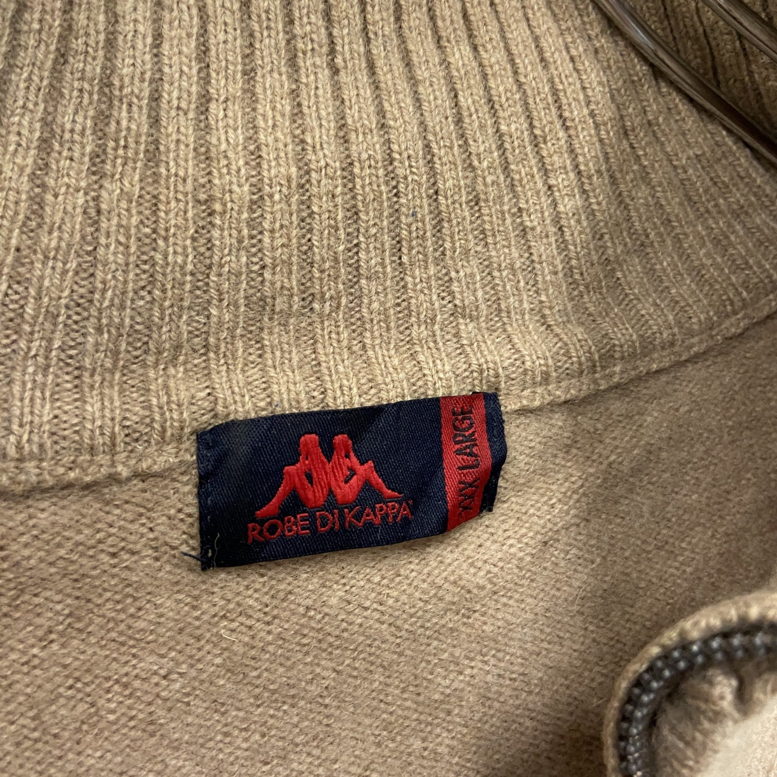 Kappa　カッパ　ハーフジップウールニットセーター　ワンポイント　刺繍ロゴ　ハイネック　ベージュ　2XLサイズ　古着