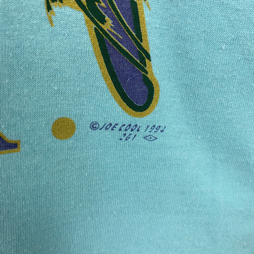 90s　1994　半袖プリントTシャツ　ヴィンテージ　クルーネック　レトロデザイン　水色　ライトブルー　XLサイズ　古着