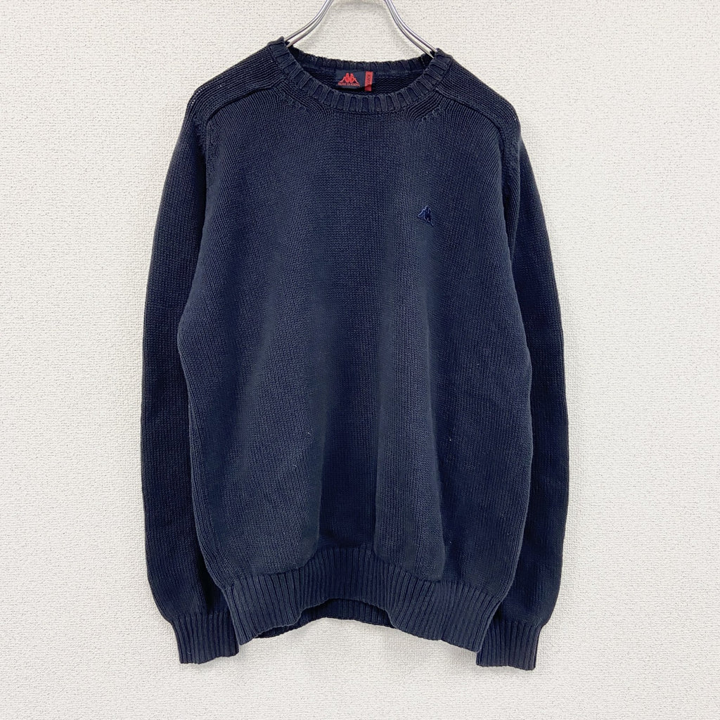 Kappa　カッパ　ニットセーター　刺繍ロゴ　ワンポイント　クルーネック　紺　ネイビー　XLサイズ　古着