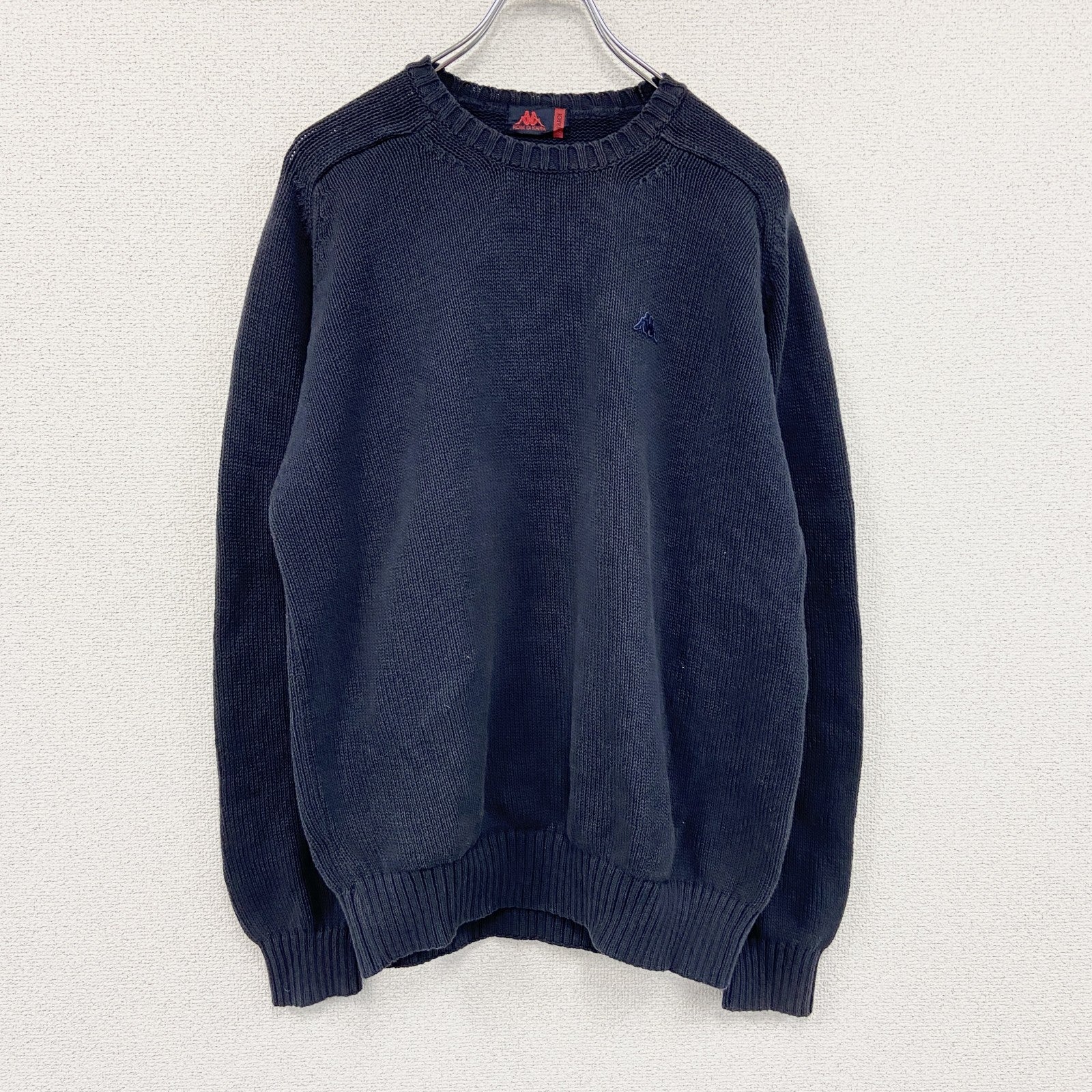 Kappa　カッパ　ニットセーター　刺繍ロゴ　ワンポイント　クルーネック　紺　ネイビー　XLサイズ　古着