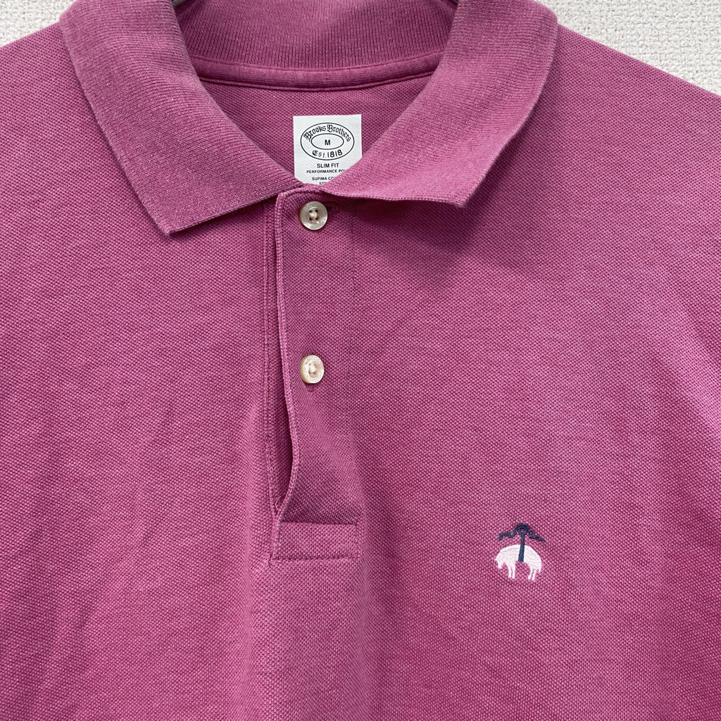 Brooks Brothers　ブルックスブラザーズ　半袖ポロシャツ　刺繍ロゴ　ピンク　Mサイズ メンズ コットン ポリウレタン 古着