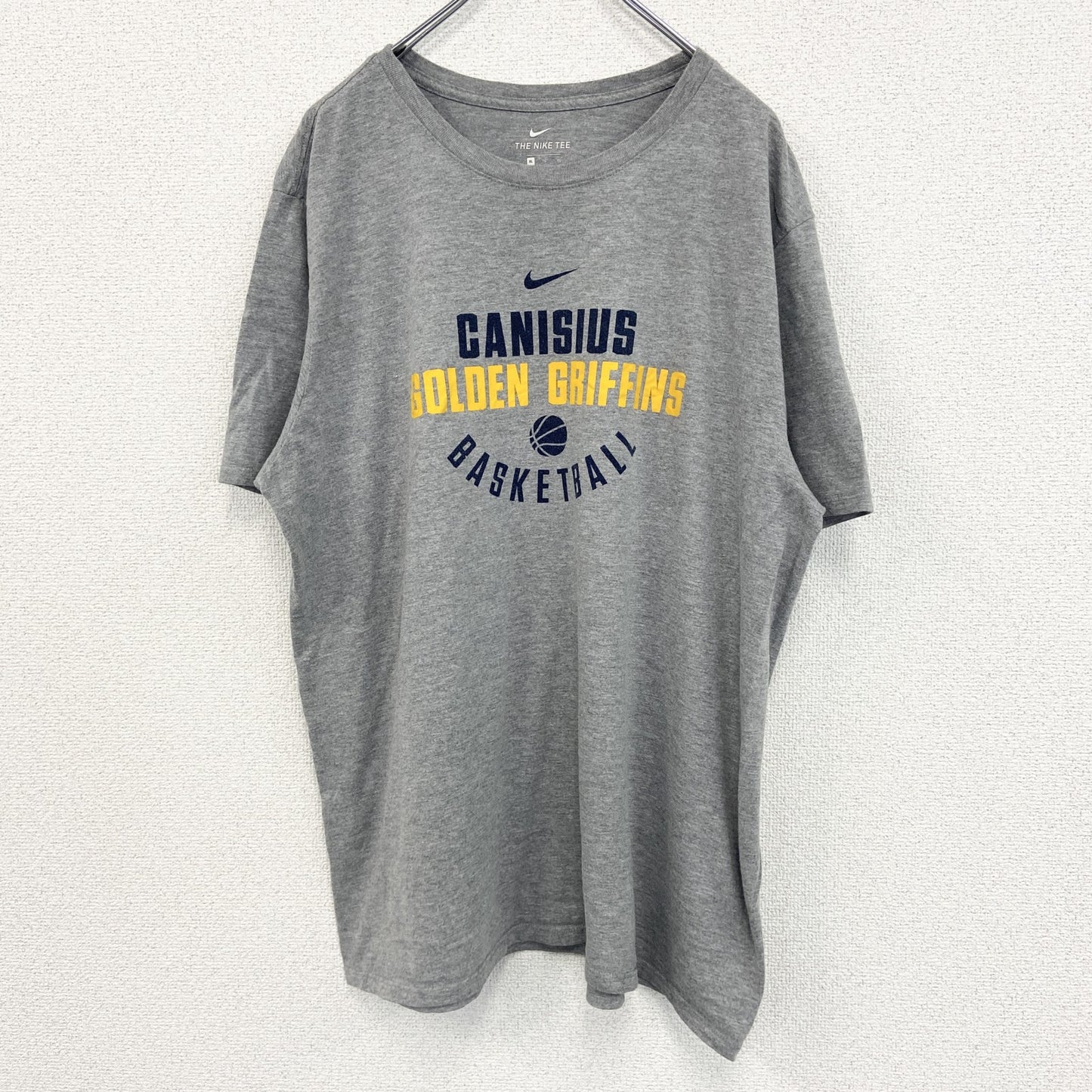 古着 used　NIKE ナイキ　半袖プリントTシャツ　バスケットボール　スウッシュロゴ　グレー　クルーネック　XLサイズ