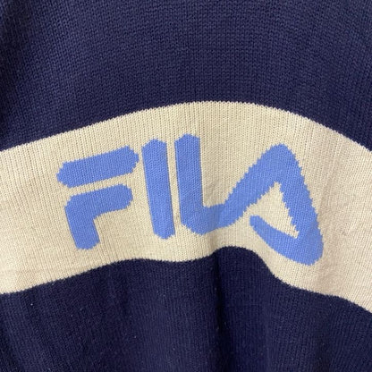 古着 used　FILA フィラ　長袖ロゴデザインニット　セーター　ネイビー　マルチカラー　ビックシルエット　XLサイズ