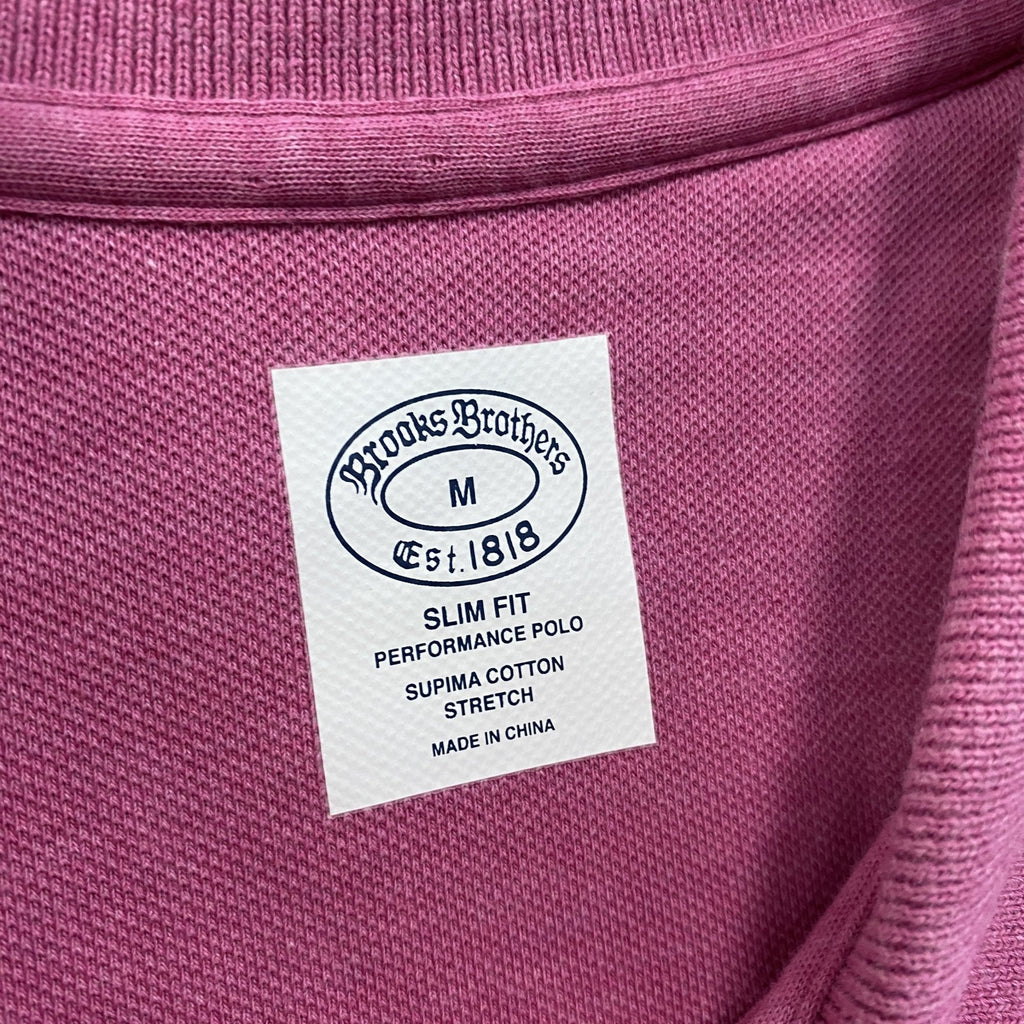 Brooks Brothers　ブルックスブラザーズ　半袖ポロシャツ　刺繍ロゴ　ピンク　Mサイズ メンズ コットン ポリウレタン 古着
