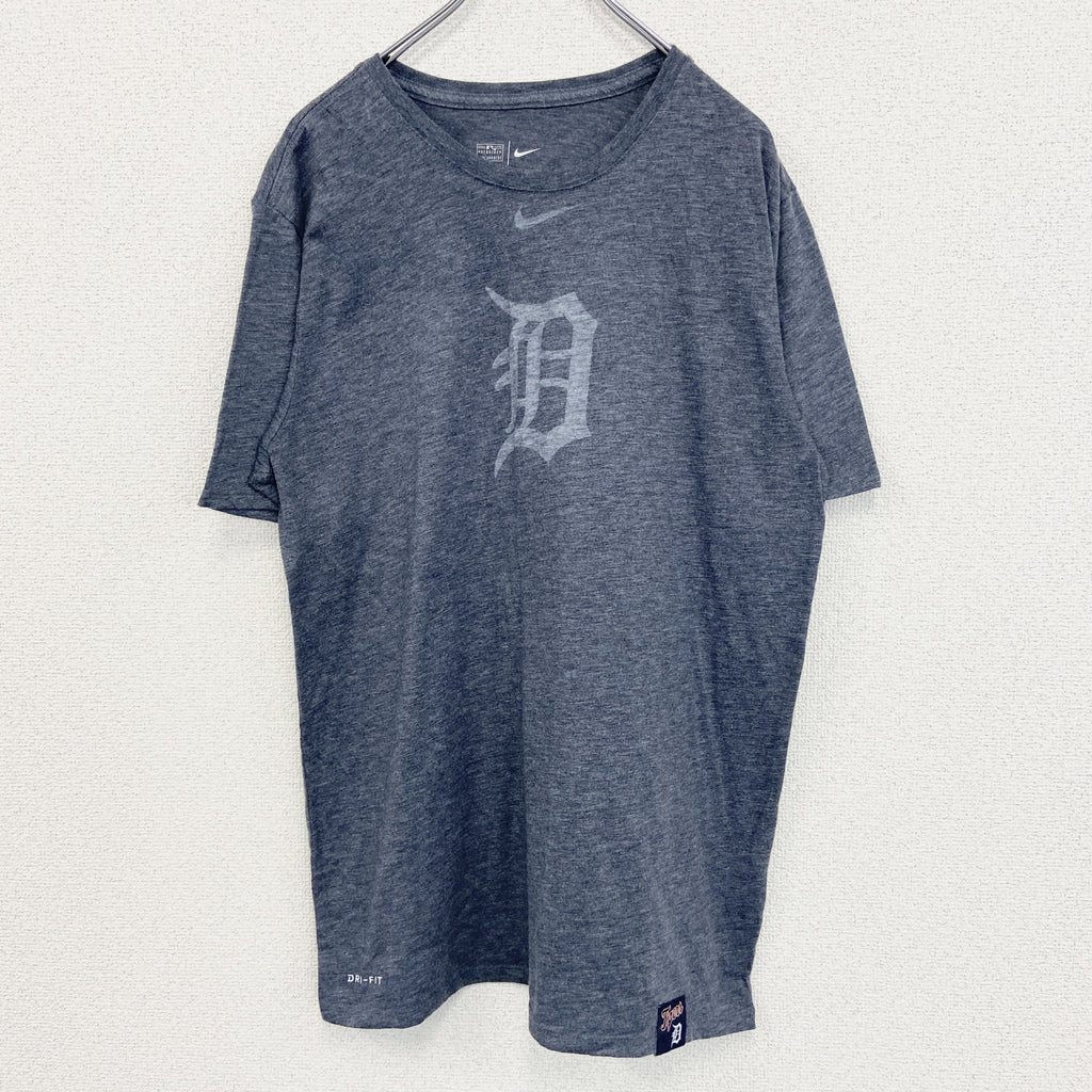 NIKE ナイキ　半袖プリントTシャツ　DRI-FIT　スウッシュロゴ　グレー　灰色　クルーネック　カジュアル　Lサイズ　古着