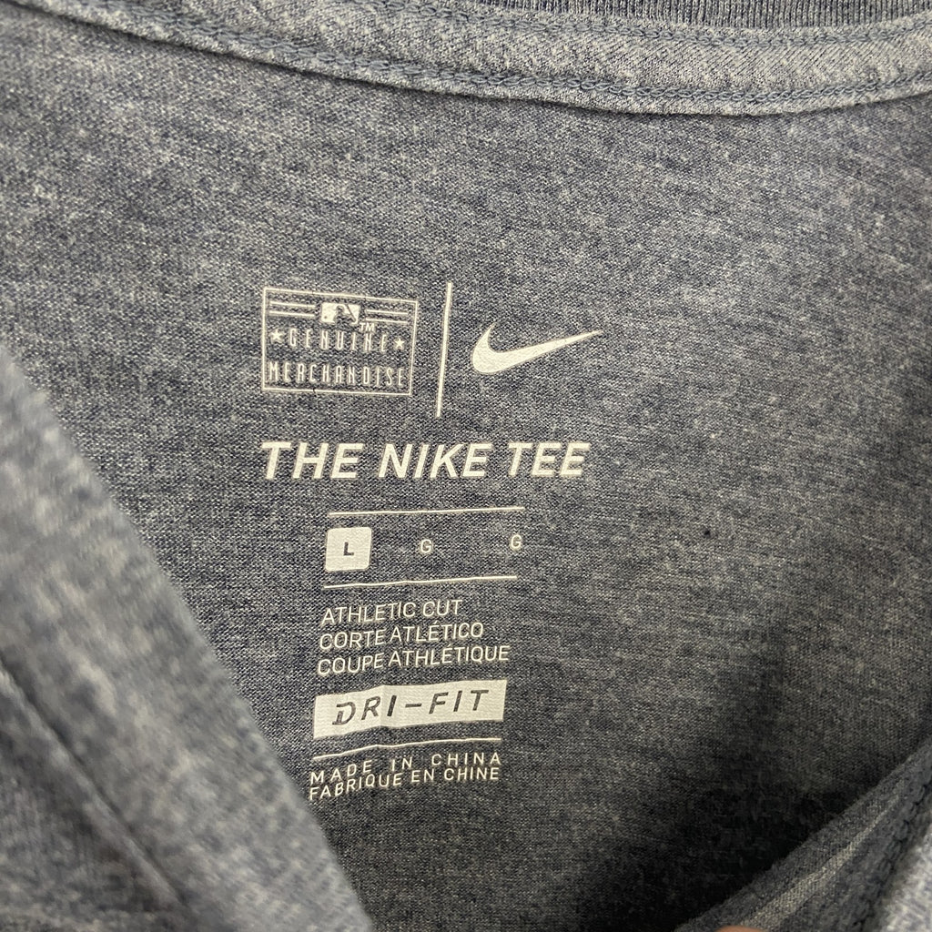 NIKE ナイキ　半袖プリントTシャツ　DRI-FIT　スウッシュロゴ　グレー　灰色　クルーネック　カジュアル　Lサイズ　古着