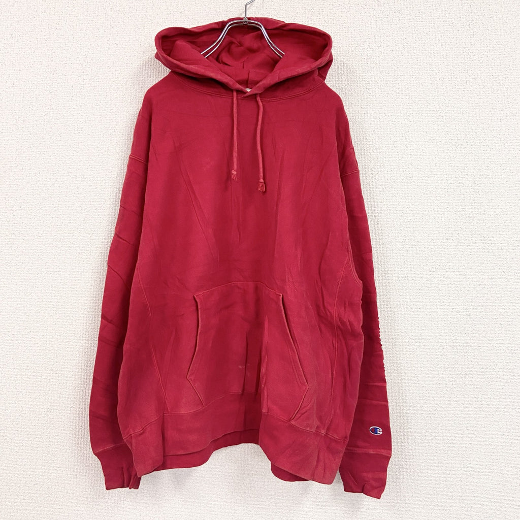 Champion　チャンピオン　リバースウィーブ　スウェットパーカー/フーディー　刺繍ロゴ　単色　復刻　赤　レッド　XLサイズ　古着