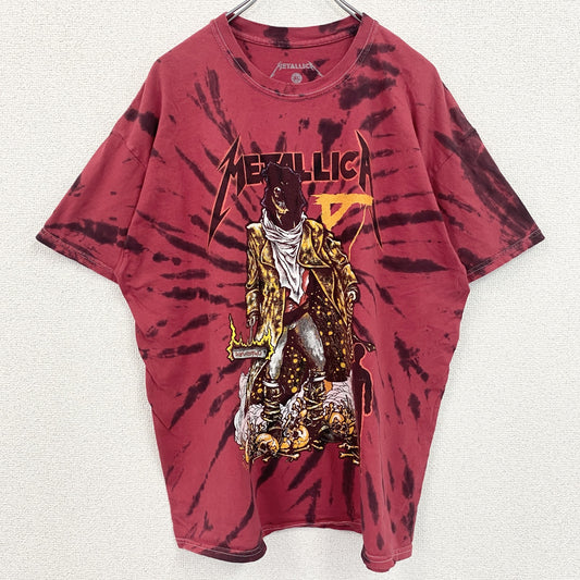 古着 used　METALLICA メタリカ　半袖バンドプリントTシャツ　タイダイ柄　クルーネック　赤黒　XLサイズ