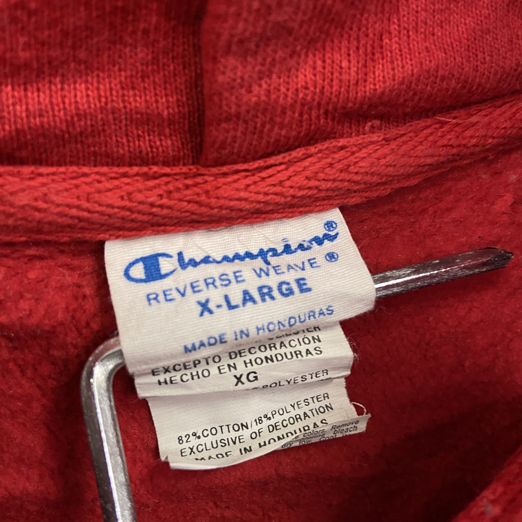 Champion　チャンピオン　リバースウィーブ　スウェットパーカー/フーディー　刺繍ロゴ　単色　復刻　赤　レッド　XLサイズ　古着