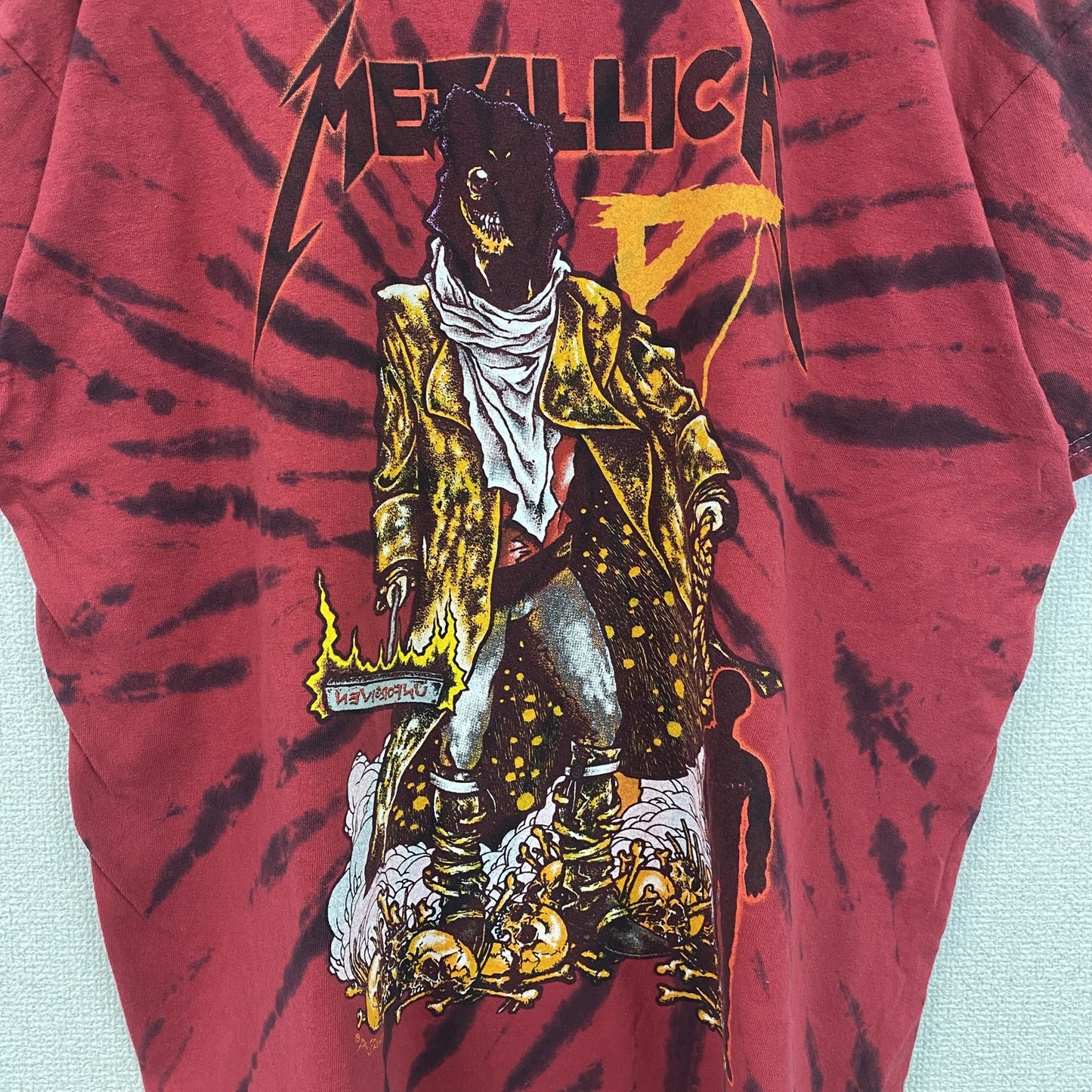 古着 used　METALLICA メタリカ　半袖バンドプリントTシャツ　タイダイ柄　クルーネック　赤黒　XLサイズ
