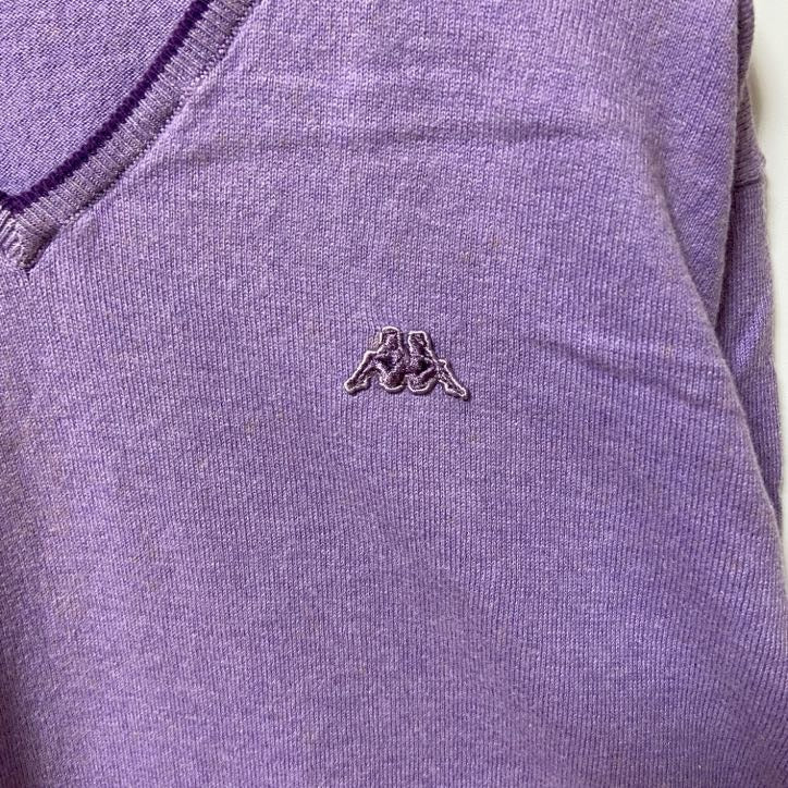 ROBE DI KAPPA　カッパ　Vネックニットセーター　ワンポイント　刺繍ロゴ　スポーツミックス　紫　パープル　Lサイズ　古着